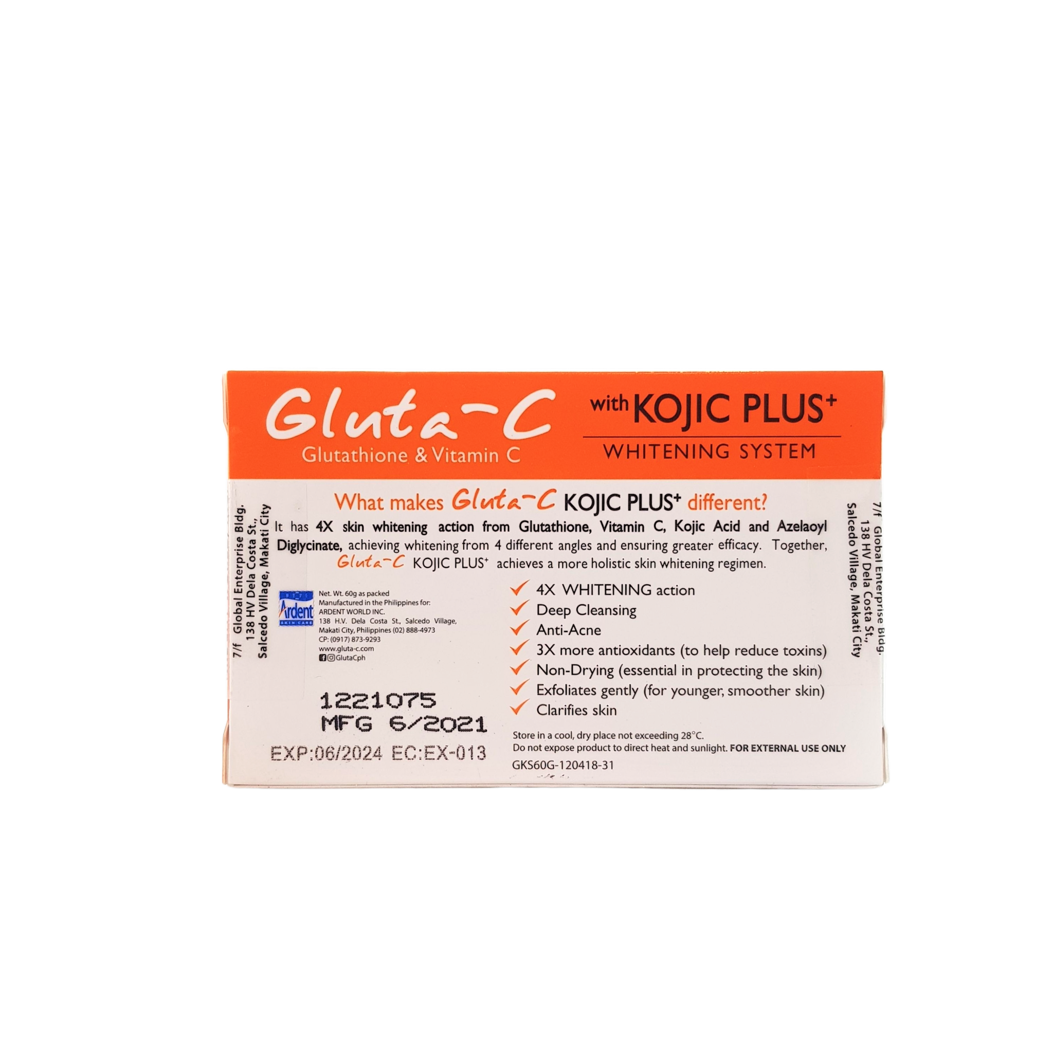 Savon Gluta-C au glutathion et à la vitamine C, avec système blanchissant Kojic Plus, 60 grammes