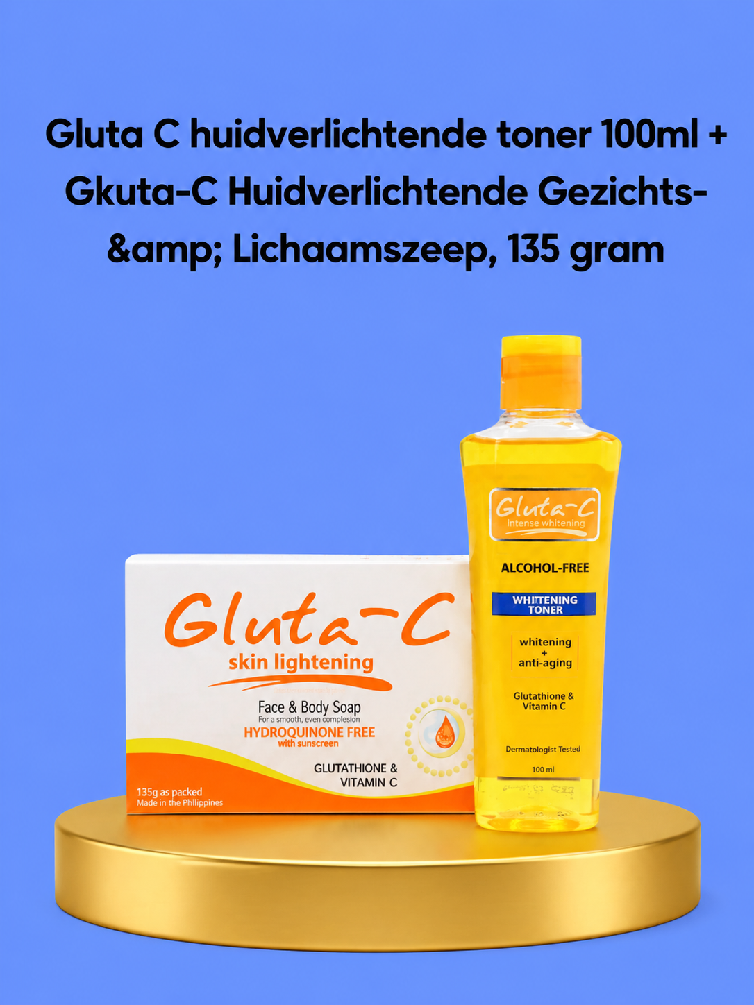 Gluta-C Tonique Éclaircissant Pour La Peau 100 ml + Gluta-C Savon Visage & Corps 135 g – Ensemble Verhelderende & Reinigende – Reinigt, Egaliseert de Huidtint & Vermindert Donkere Vlekken – Voor een Frisse, Gladde & Gezonde Huid
