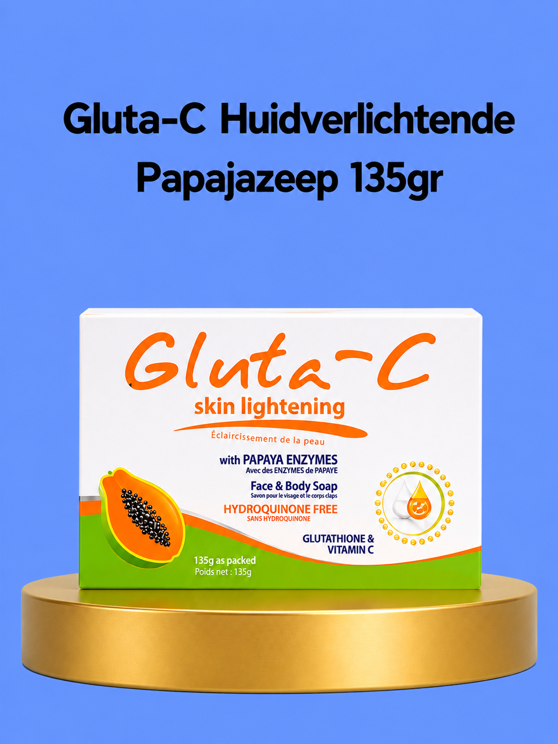 Gluta-C Skin Lightening Papaya Soap – 135 g – Verhelderende & Hydraterende Zeep – Vermindert Donkere Vlekken, Egaliseert de Huidtint & Hydrateert Intensief – Voor een Gladde, Stralende & Gezonde Huid