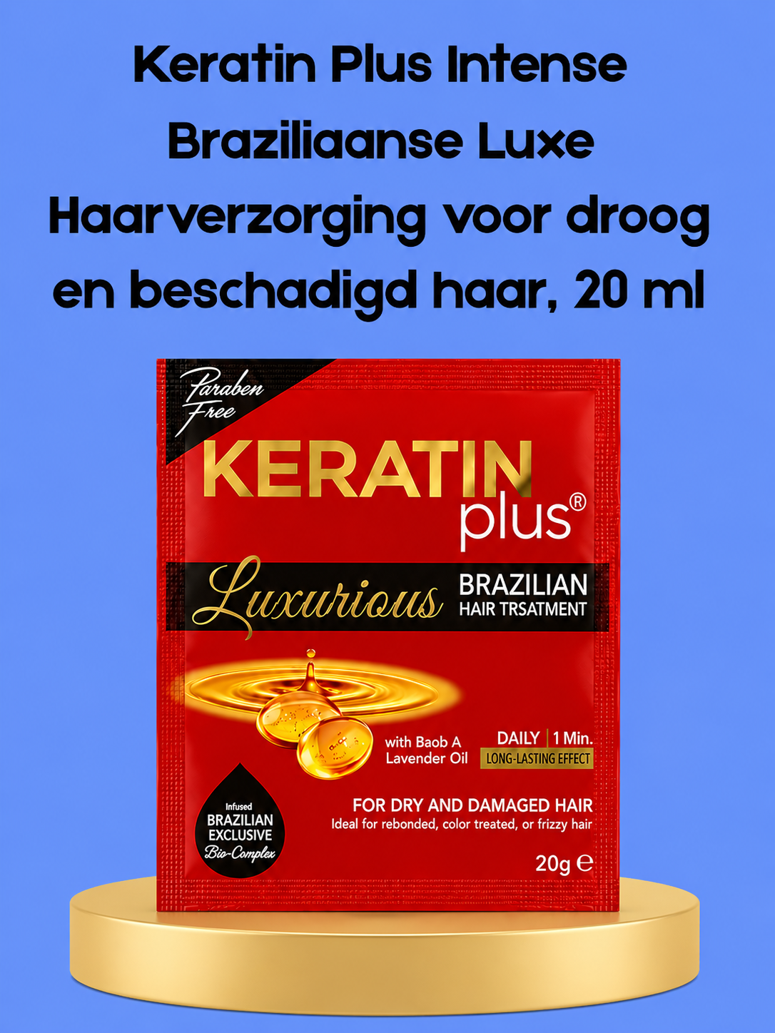 Keratin Plus Intense Brazilian Luxurious Hair Treatment – Voor Droog & Beschadigd Haar – 20 ml GRATIS – Voedende & Herstellende Haarmasker – Versterkt Haar, Herstelt Beschadigd Haar & Geeft Glans – Voor Sterk, Zacht & Gezond Uitziend Haar
