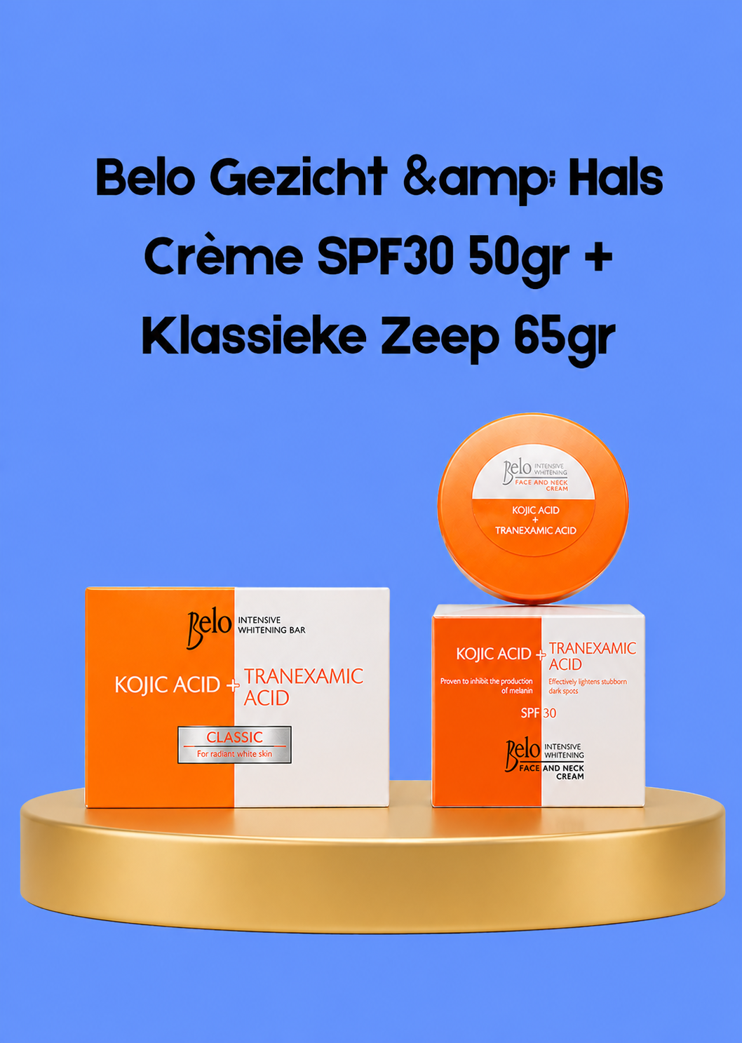 Belo Crème Visage & Cou SPF 30 – 50 g + Savon Classique 65 g – Ensemble Verhelderende & Beschermende – Vermindert Donkere Vlekken, Egaliseert de Huidtint & Beschermt tegen UV-stralen – Voor een Gladde, Stralende & Gezonde Huid