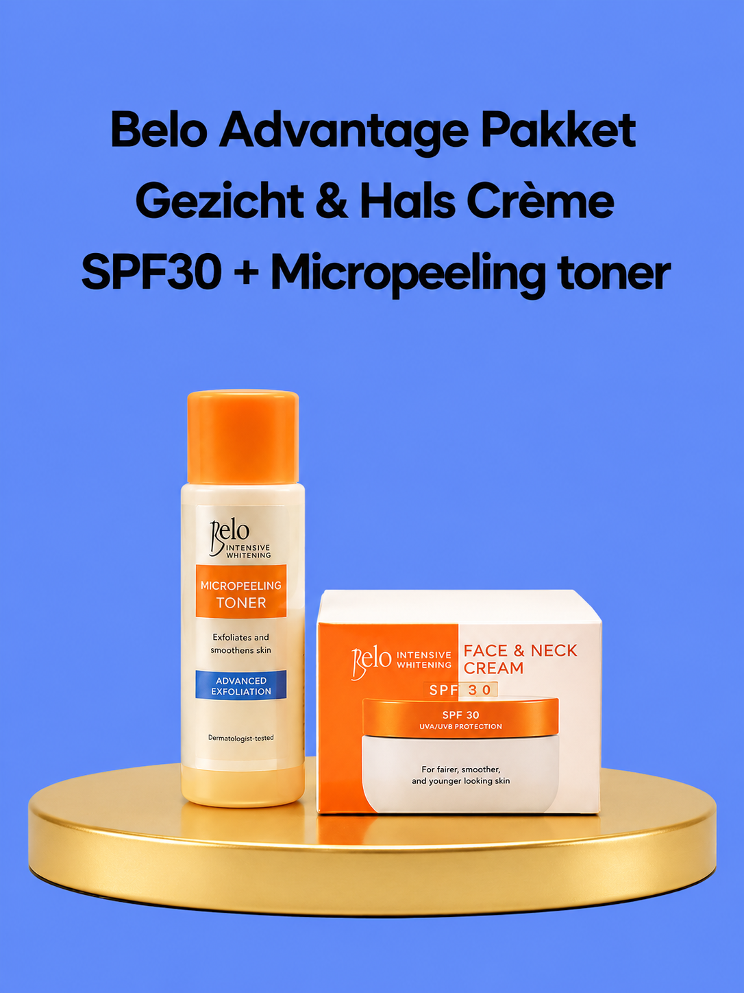Belo Voordeelpakket – Gezichts- en Halscrème SPF 30 + Micropeeling Toner – Verhelderende & Beschermende Huidverzorgingsset – Verminderde Donkere Vlekken, Egaliseert de Huidtint & Bereidt de Huid Voor op Hydratatie – Voor een Gladde, Stralende Huid