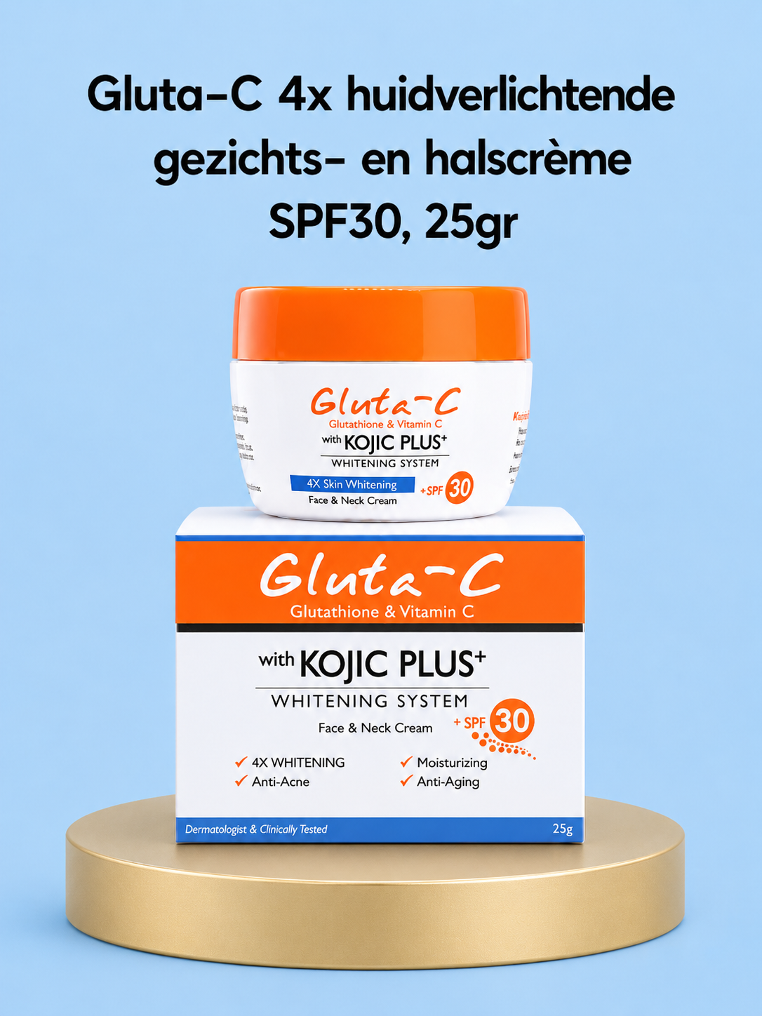 Gluta-C 4× Skin Lightening Face & Neck Cream SPF 30 – 25 g – Verhelderende & Beschermende Gezichts- en Nekcrème – Verminderde Donkere Vlekken, Egaliseert de Huidtint & Beschermt tegen UV-stralen – Voor een Gladde, Stralende & Gezonde Teint