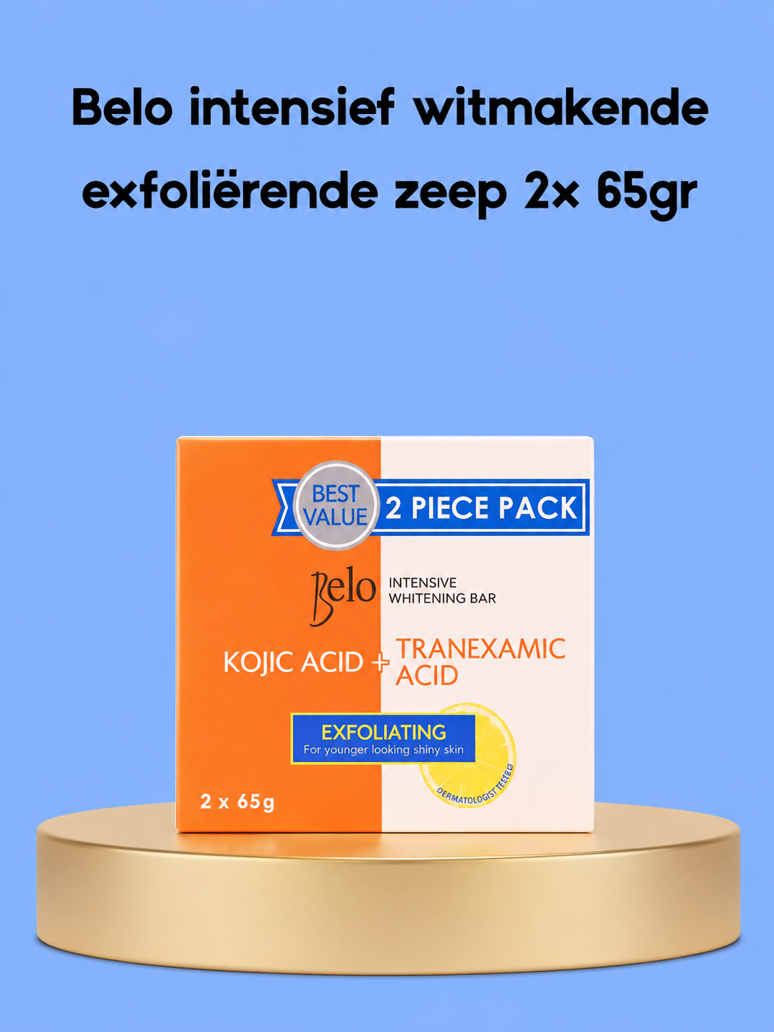 Belo Intensive Whitening Exfoliating Soap – 2×65 g – Verhelderende & Exfoliërende Zeep – Verwijdert Dode Huidcellen, Verminderde Donkere Vlekken & Egaliseert de Huidtint – Voor een Gladde, Stralende & Gezonde Huid