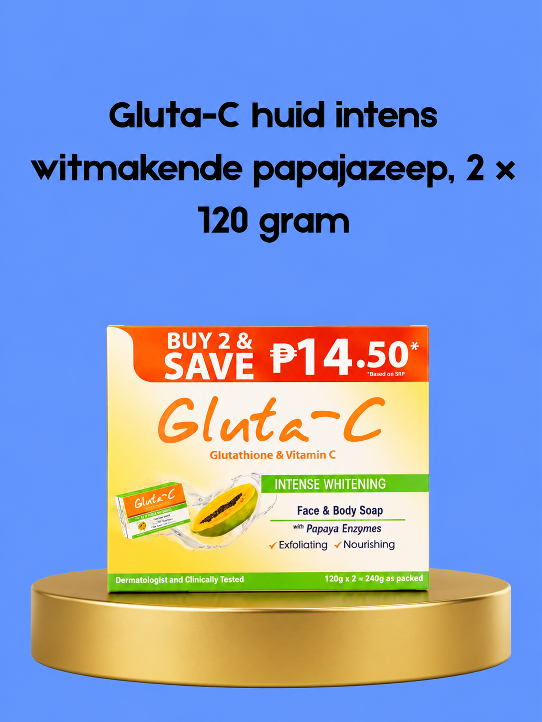 Gluta-C Skin Intense Whitening Papaya Soap – 2×120 g – Verhelderende & Hydraterende Zeep – Helpt Donkere Vlekken te Verminderen, Egaliseert de Huidtint & Hydrateert Intensief – Voor een Gladde, Stralende & Gezonde Huid
