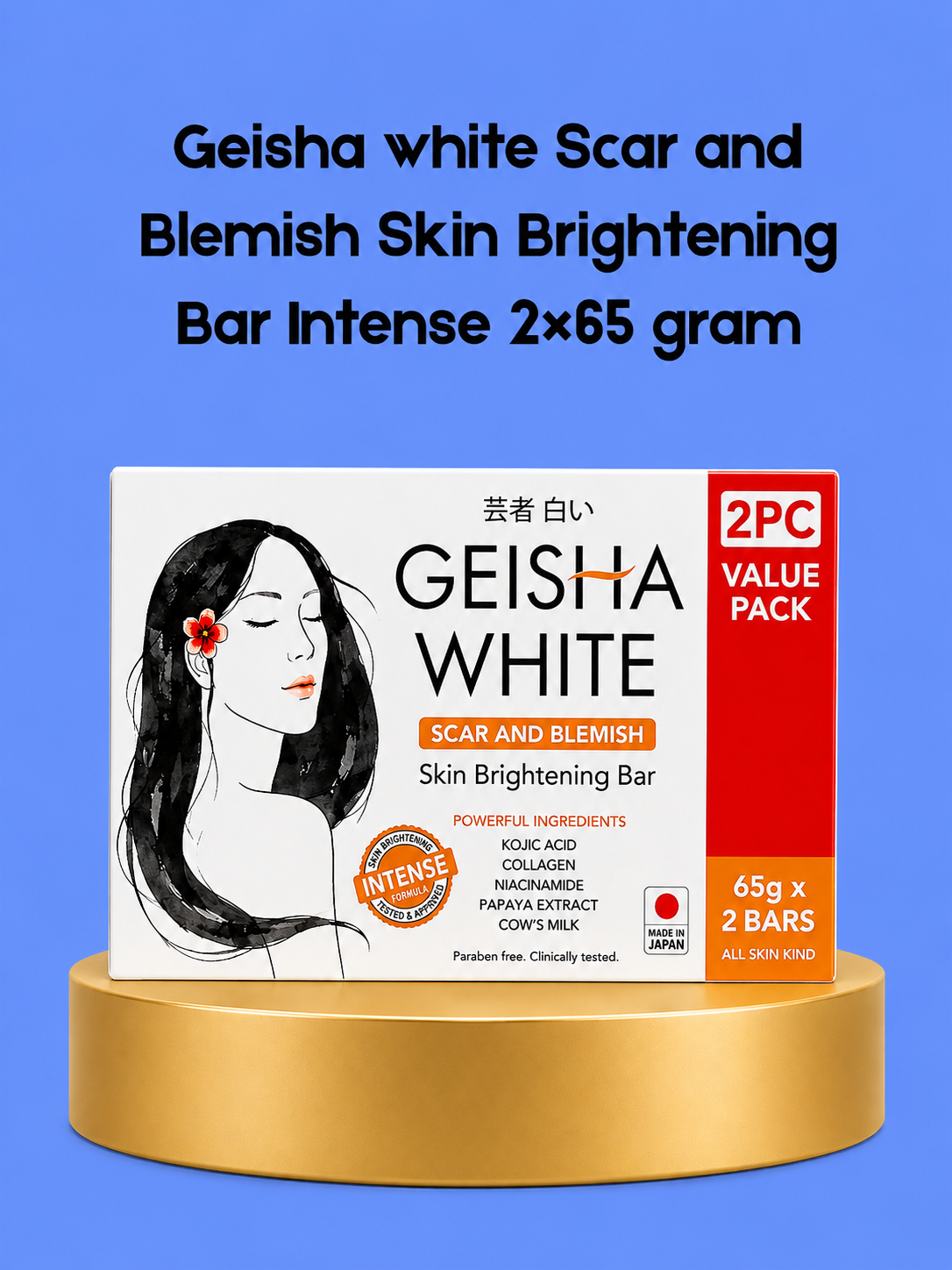 Geisha White Scar & Blemish Skin Brightening Bar Intense 2x65 gram – Professionele Whitening Zeep – Intensief Herstel voor Donkere Vlekken & Littekens – Egaliseert Huidtint, Verheldert & Hydrateert – Stralende, Soepele & Gezonde Huid – 2x65g