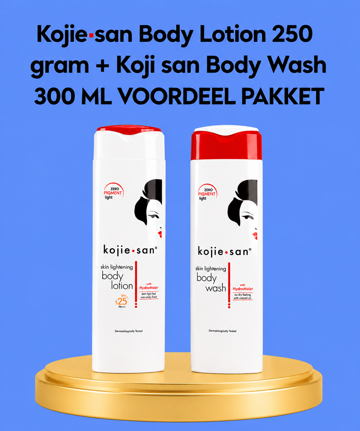 Kojie San Body Lotion 250 g + Kojie San Body Wash 300 ml – Voordeelpakket – Verhelderende & Hydraterende Huidverzorging – Helpt Donkere Vlekken te verminderen, Egaliseert de Huidtint & Verfrist – Voor een Stralende, Zachte & Gezonde Huid