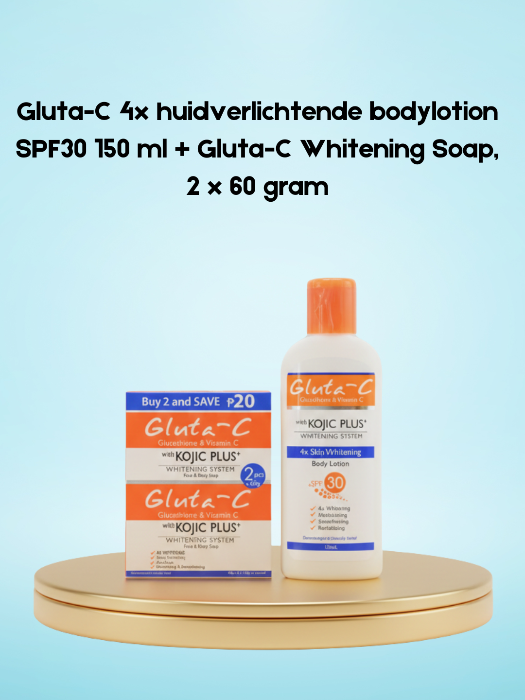 Gluta-C 4×150 ml Skin Lightening Body Lotion SPF 30 + 2×60 g Gluta-C Whitening Soap – Verhelderende & Hydraterende Set – Vermindert Donkere Vlekken, Egaliseert de Huidtint & Beschermt de Huid – Voor een Gladde, Stralende & Gezonde Huid