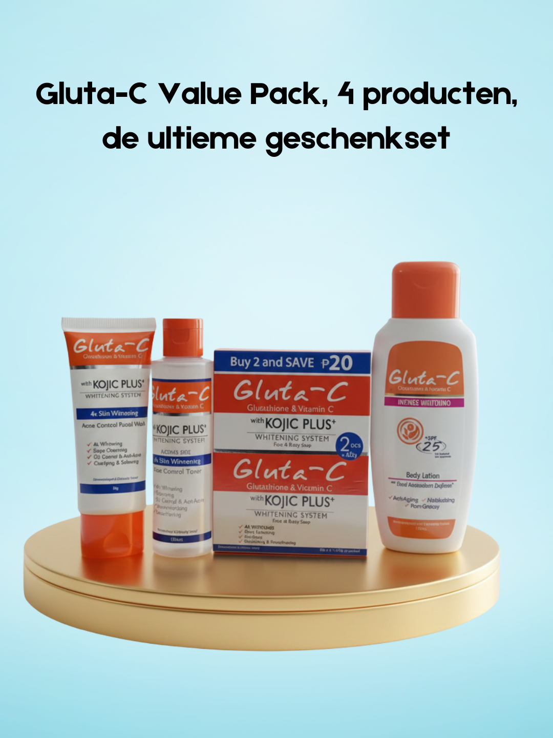 Gluta-C Value Pack – Ultimate Gift Set (4 Products) – Complete verhelderende & hydraterende huidverzorgingsset die helpt donkere vlekken te verminderen, de huidtint egaliseert en de huid fris, zacht en stralend houdt – Perfect om te geven of te gebruiken