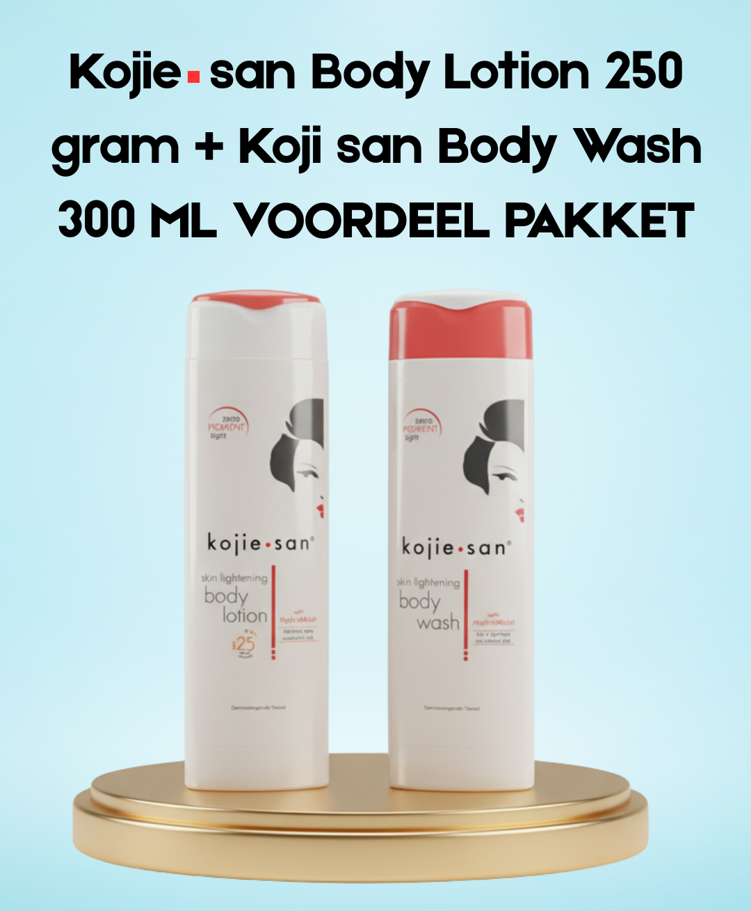 Kojie San Body Lotion 250 g + Kojie San Body Wash 300 ml – Voordeelpakket – Verhelderende & Hydraterende Huidverzorging – Helpt Donkere Vlekken te Verminderen, Egaliseert de Huidtint & Verfrist – Voor een Stralende, Zachte & Gezonde Huid