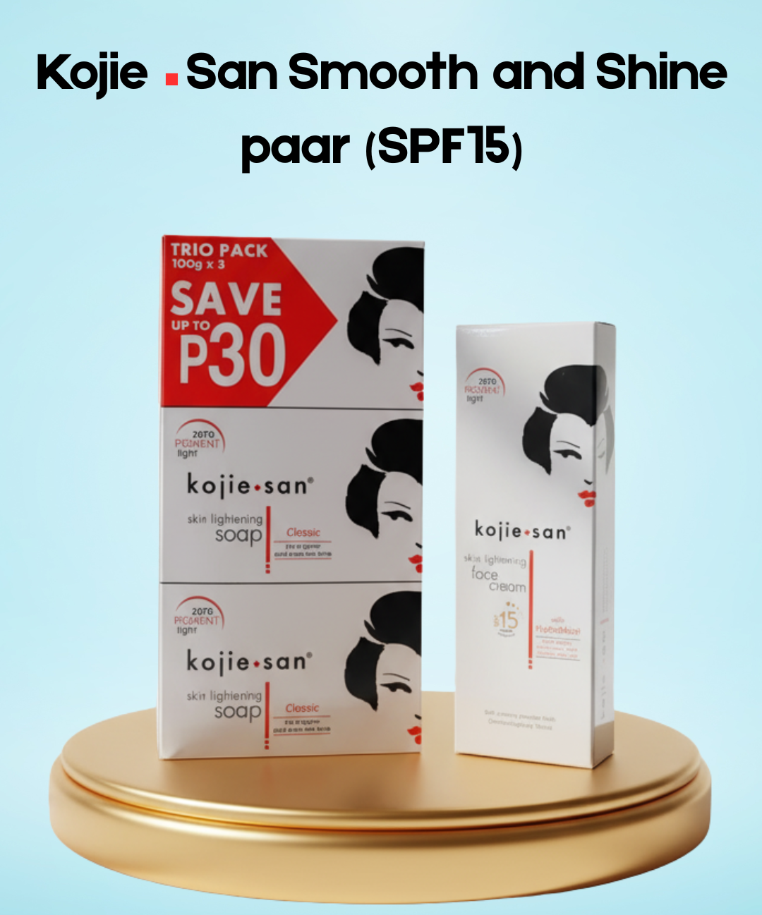 Kojie San Smooth & Shine Pair – SPF 15 – Verhelderende & Hydraterende Set – Beschermt tegen UV, verminderde Donkere Vlekken & Geeft een Gladde, Stralende & Gezonde Huid