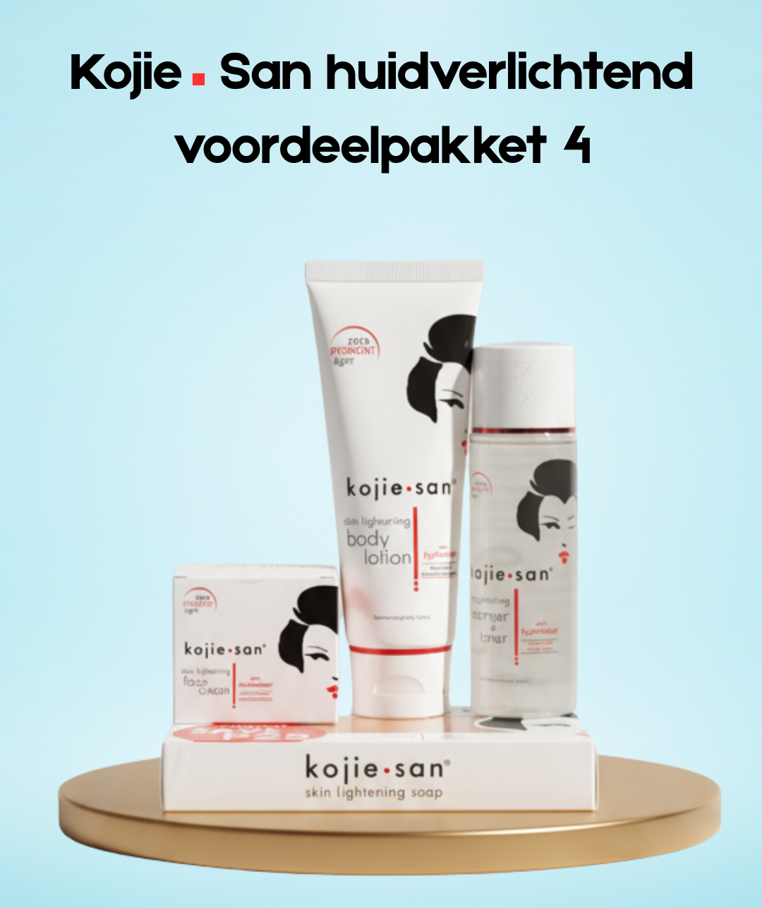Kojie San Skin Lightening Benefit Package 4 – Complete Verhelderende Huidverzorgingsset – Vermindert Donkere Vlekken, Egaliseert de Huidtint & Ondersteunt een Gladde, Stralende & Gezonde Huid