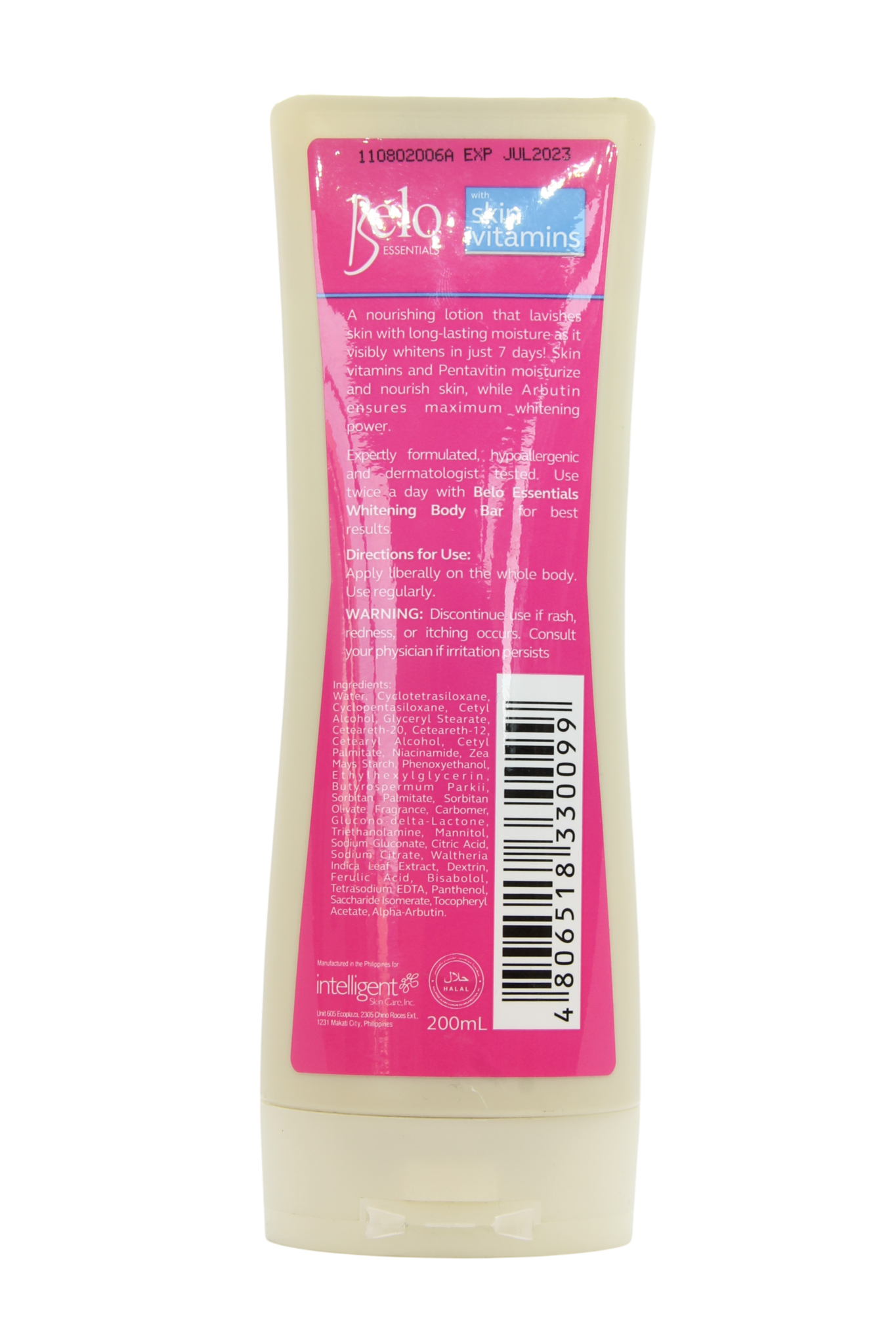 Lotion corporelle nourrissante éclaircissante pour la peau Belo Essentials 200 ml