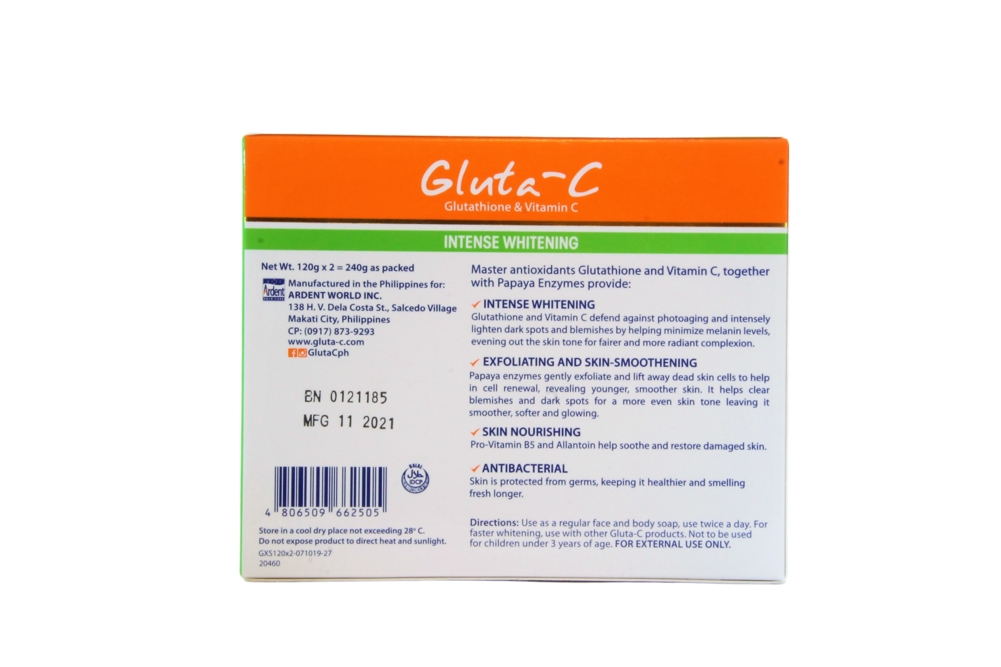 Gluta-C huid intens witmakende papajazeep, 2 x 120 gram