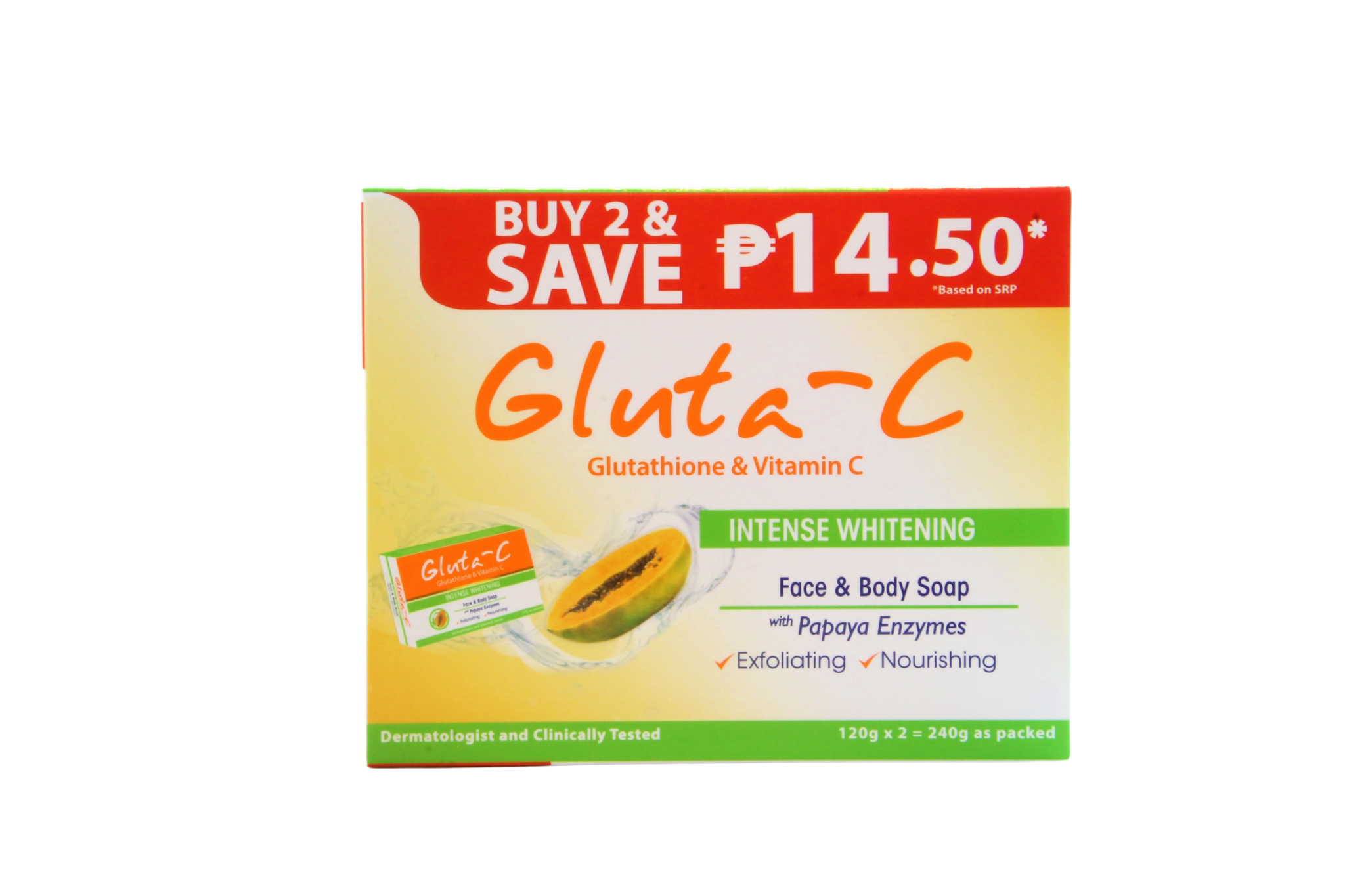 Gluta-C huid intens witmakende papajazeep, 2 x 120 gram