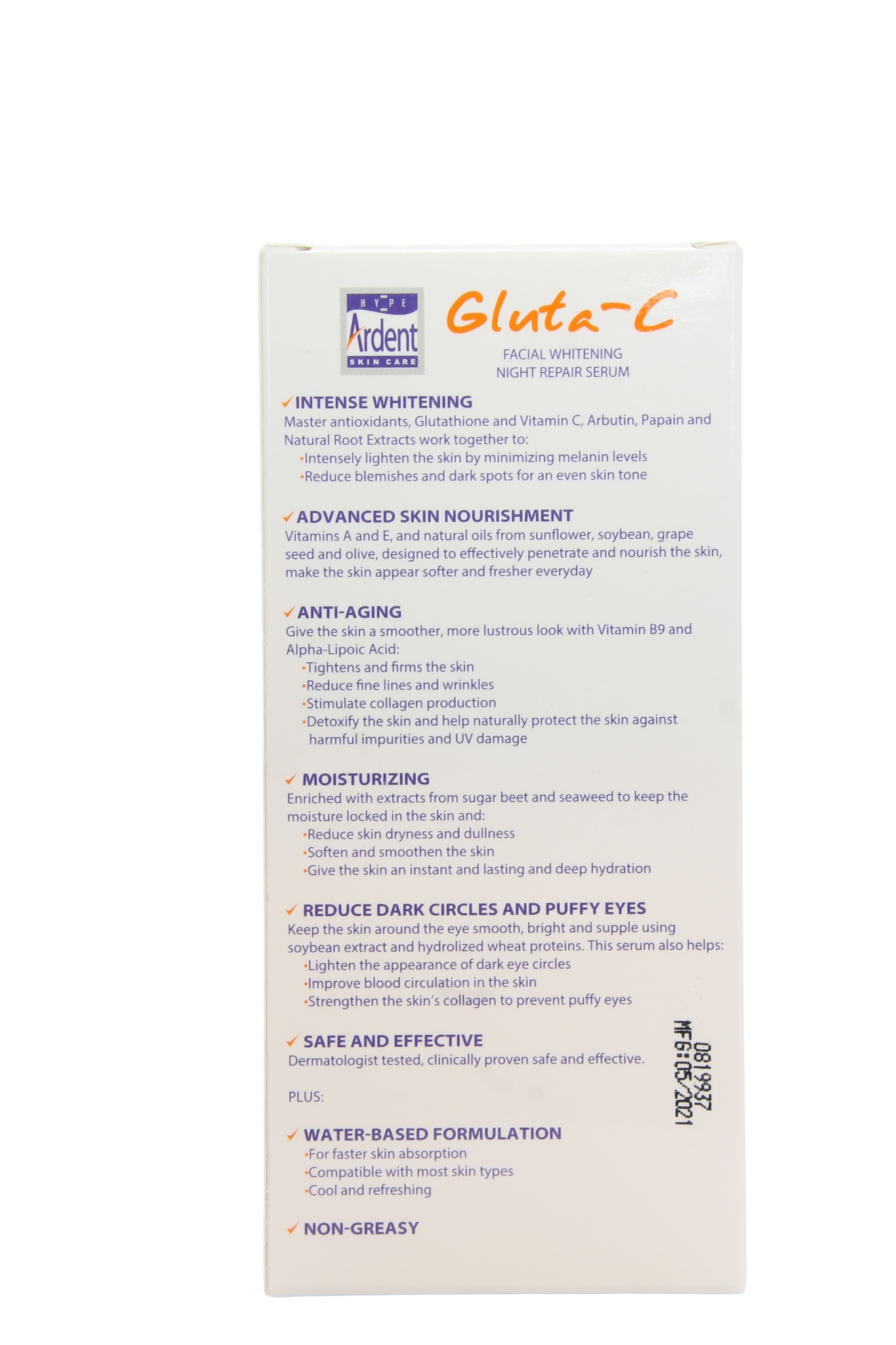 Sérum Visage Éclaircissant Gluta-C Réparateur de Nuit 30 ml