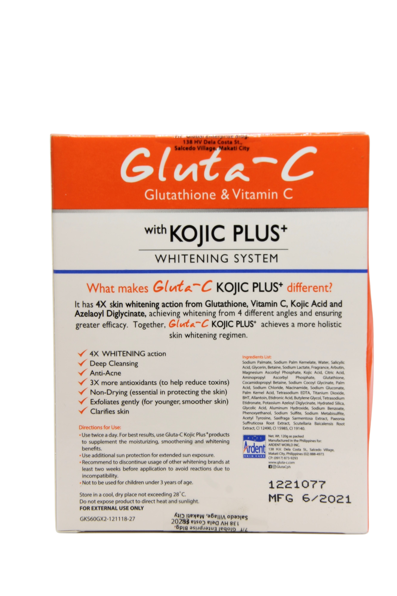 Savon visage et corps Gluta C avec Kojic Plus, glutathion et vitamine C 2 x 60 grammes