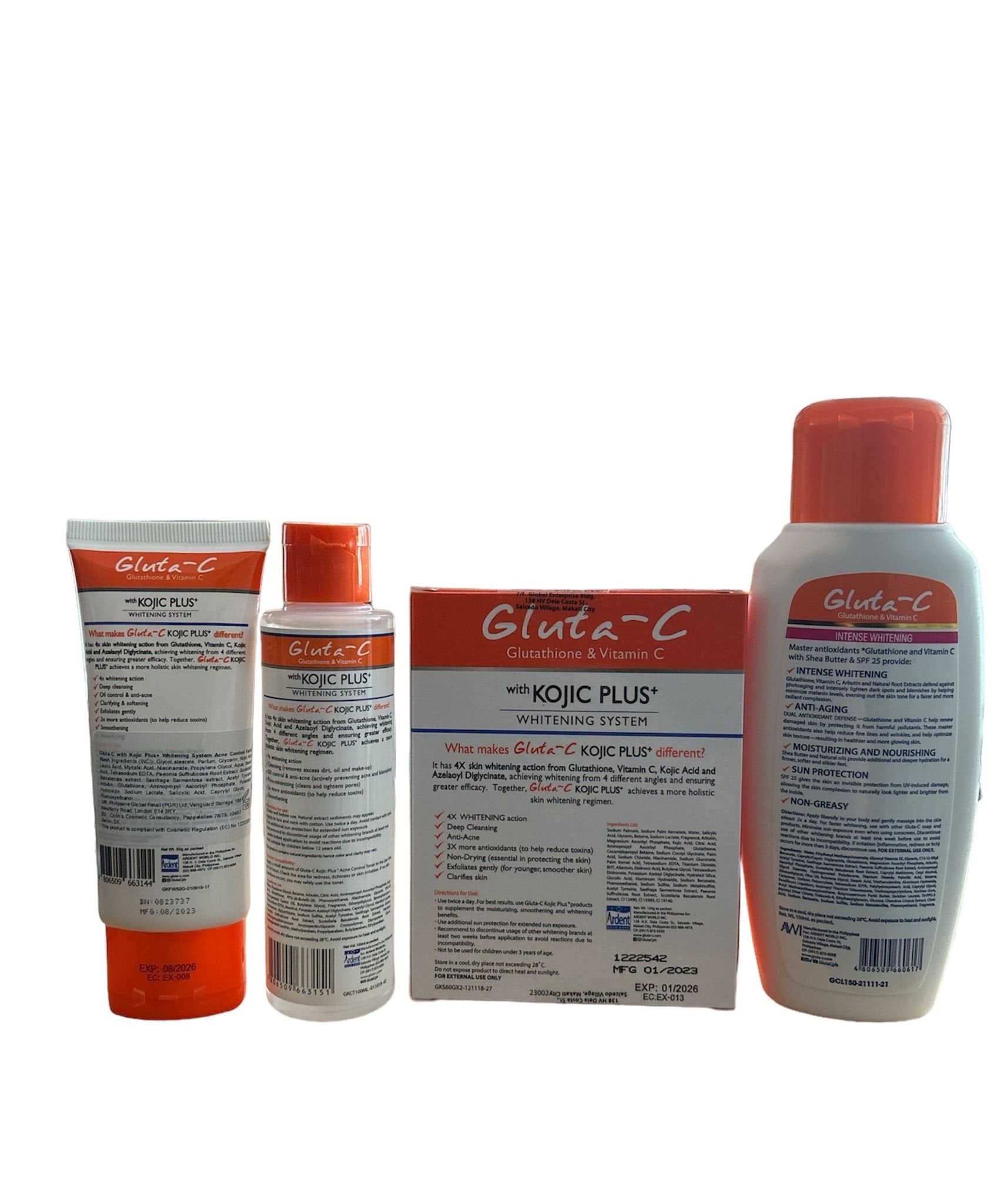 Gluta-C Value Pack – Ultimate Gift Set (4 Products) – Complete verhelderende & hydraterende huidverzorgingsset die helpt donkere vlekken te verminderen, de huidtint egaliseert en de huid fris, zacht en stralend houdt – Perfect om te geven of te gebruiken