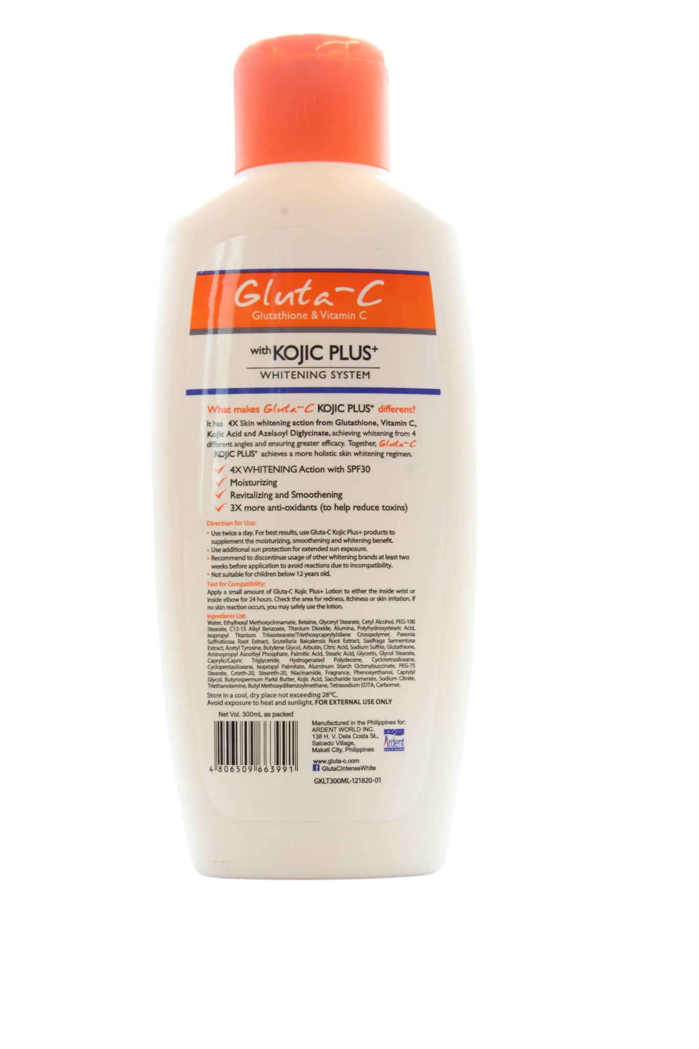 Gluta-C 4x Lotion pour le corps éclaircissante SPF30 300 ml