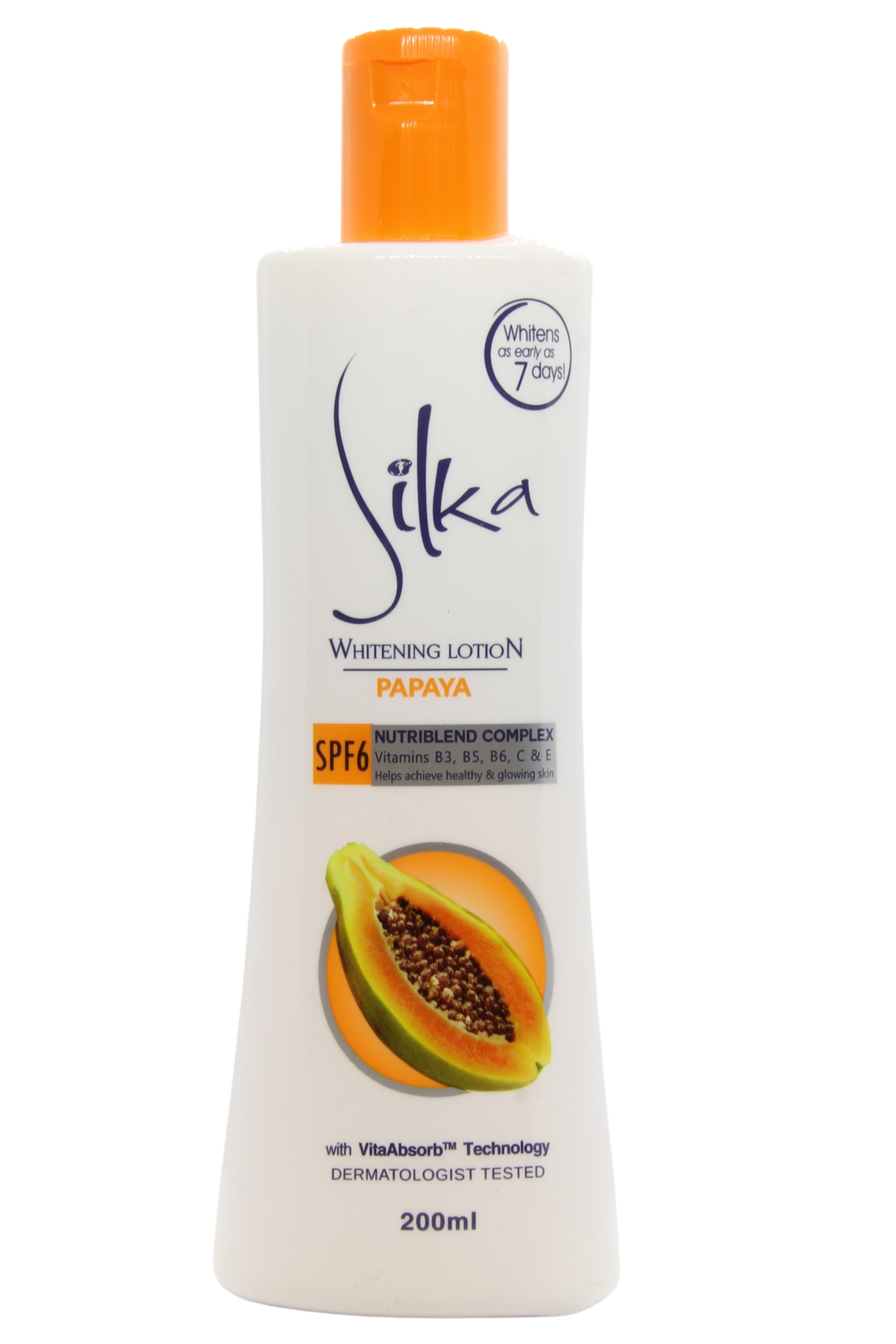 Silka Skin Whitening Lotion corporelle à la papaye avec SPF 6, 200 ml