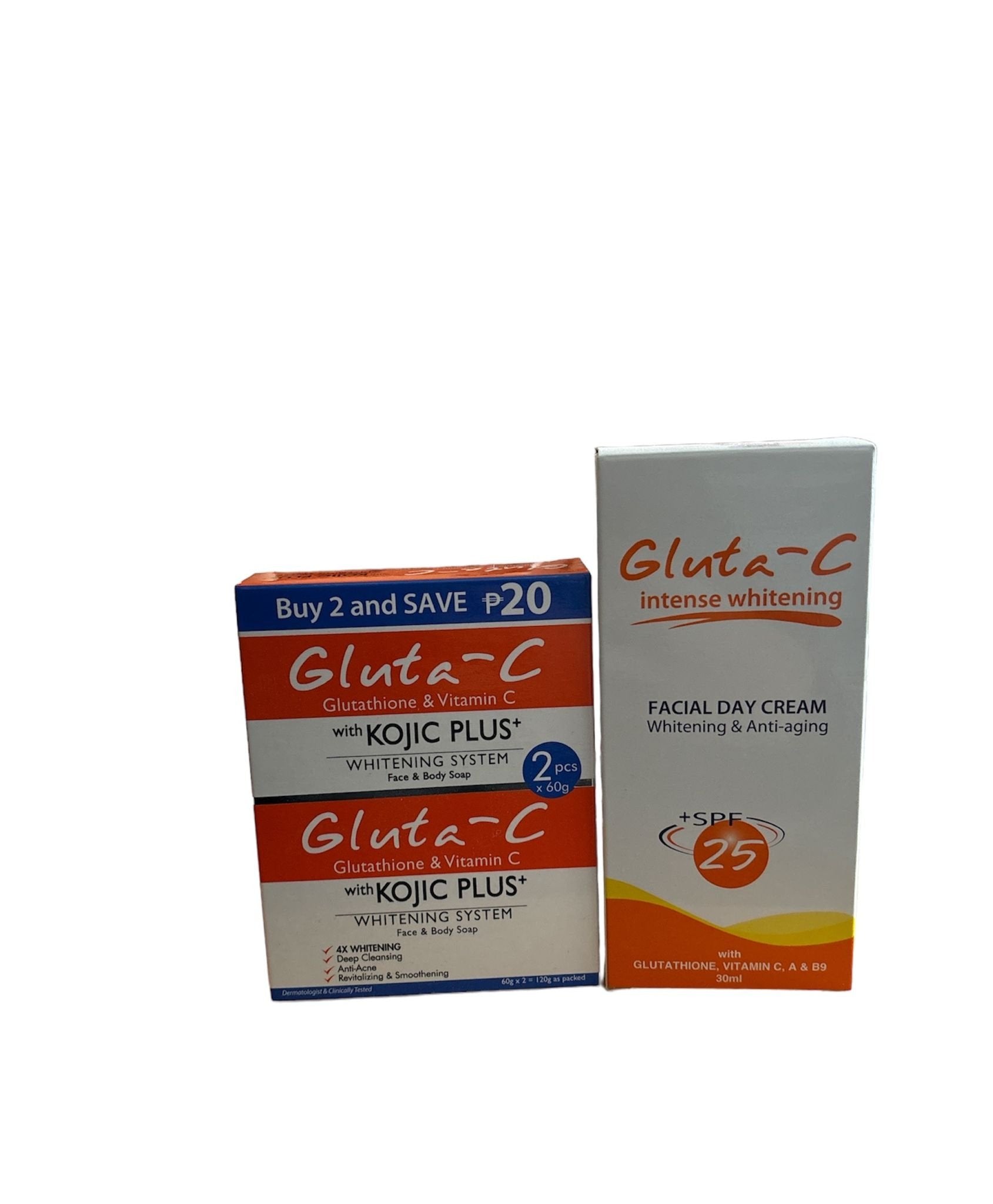 Gluta-C Value Package – Ultimate Duo (2 Products) – Verhelderende & hydraterende huidverzorgingsset die helpt donkere vlekken te verminderen, de huidtint egaliseert en de huid fris, zacht en stralend houdt – Voor een gladde, gezonde & egale huid