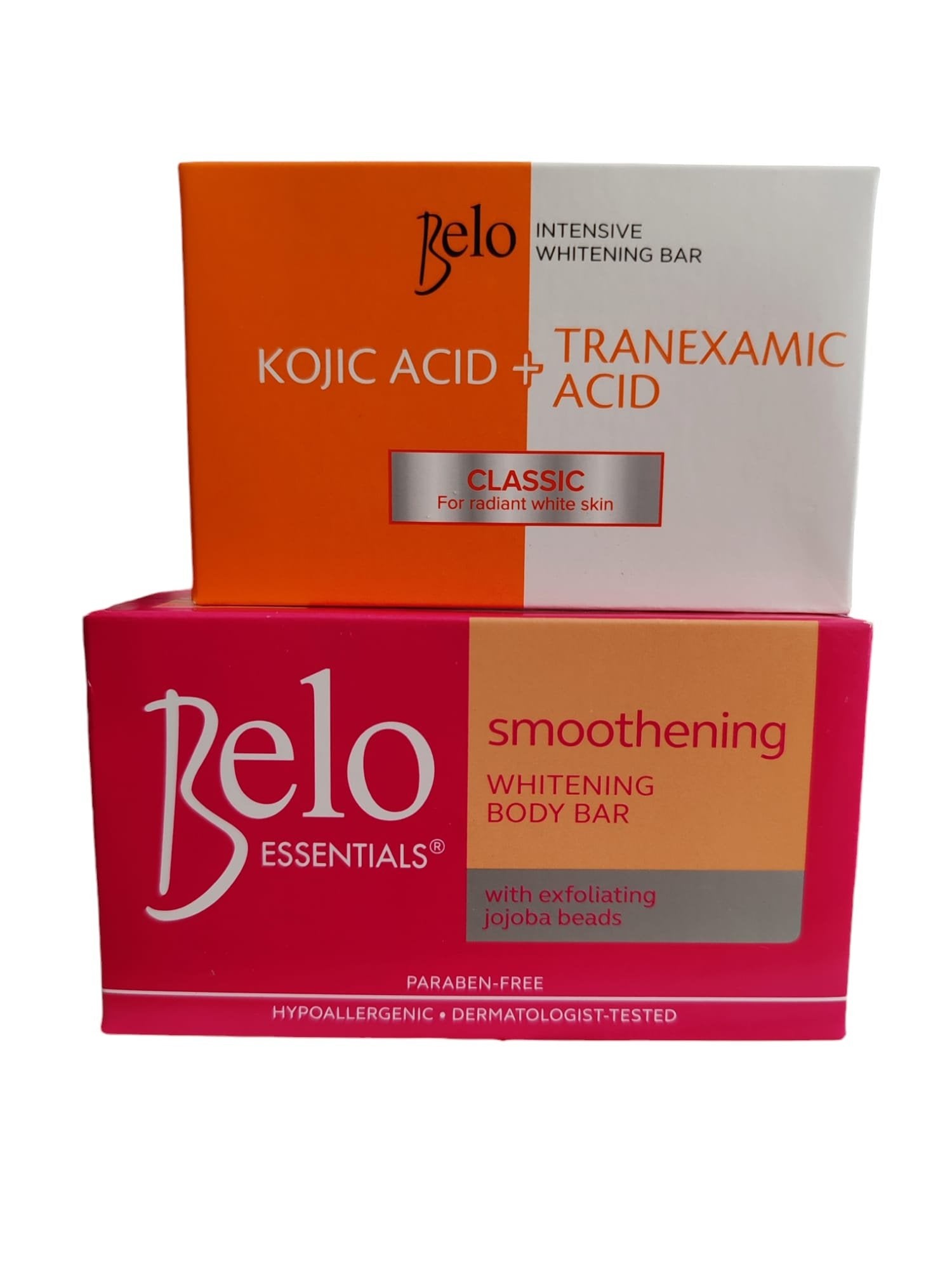 Pack économique de pains de savon lissants et blanchissants pour le corps BELO Kojic Acid + Tranexamic Acid + Belo Essentials