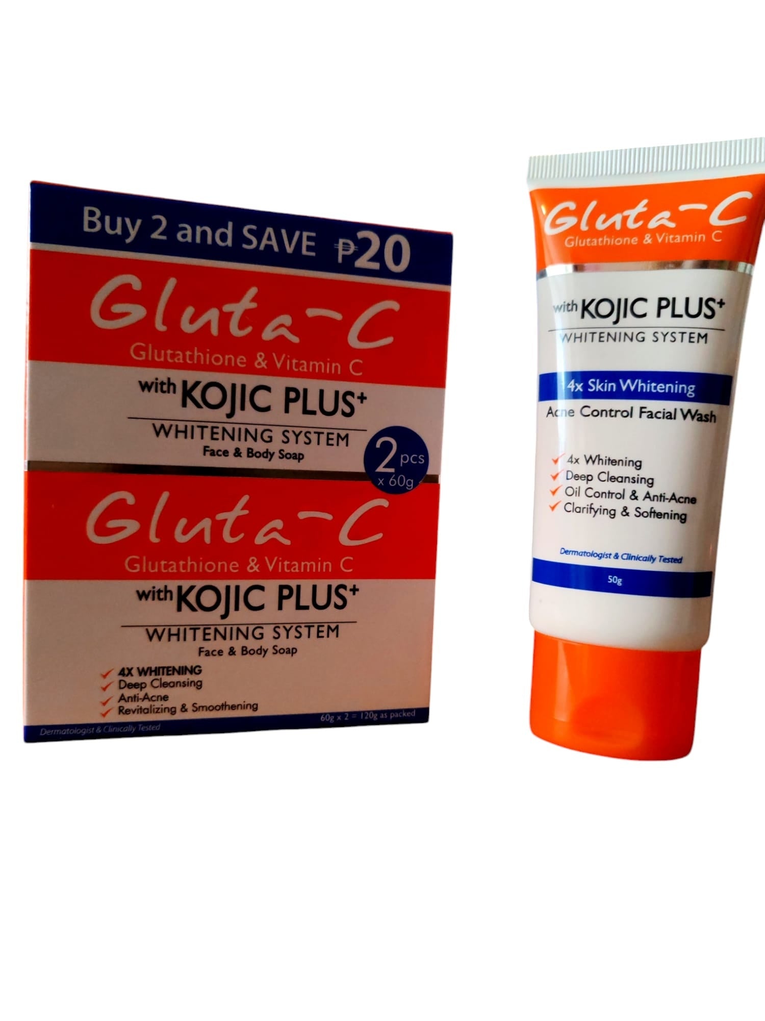 Gluta-C met Kojic Plus Anti-Acne Gezichtsreiniger en Gluta-C met Kojic Plus Gezichts- en Lichaamszeep Acne Pakket