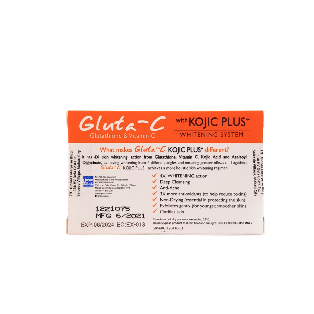 Savon Gluta-C au glutathion et à la vitamine C, avec système blanchissant Kojic Plus, 60 grammes