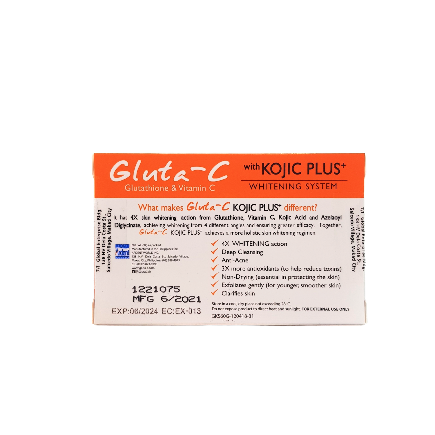 Savon Gluta-C au glutathion et à la vitamine C, avec système blanchissant Kojic Plus, 60 grammes