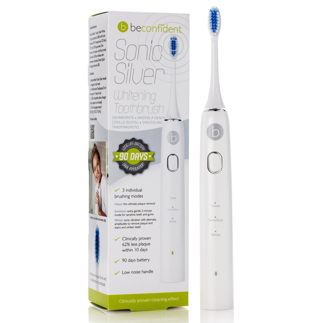Brosse à dents électrique blanchissante Silver Sonic blanche/argentée