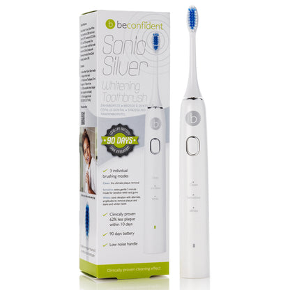 Silver Sonic Whitening Elektrische Tandenborstel – Wit/Zilver – Elektrische Tandenborstel voor Diepgaande Reiniging – Verwijdert Tandplak, Verheldert Tanden &amp;amp; Bevordert Gezond Tandvlees – Voor een Stralende, Frisse &amp;amp; Gezonde Glimlach