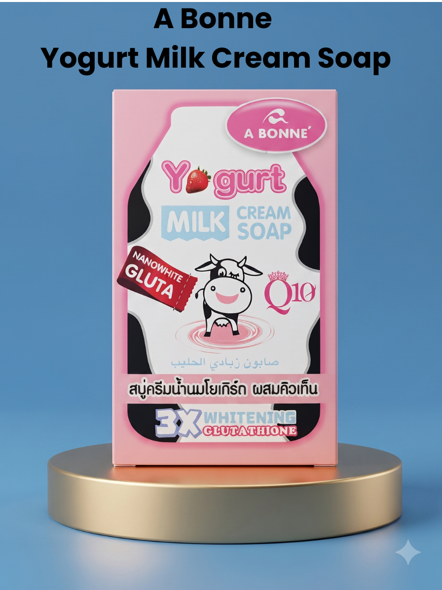 A Bonne Yogurt Milk Cream Soap – NanoWhite Gluta &amp; Q10 – 90 g – Verhelderende &amp; Hydraterende Melkcrème Zeep – Helpt de Huidtint te Egaliseren &amp; Laat de Huid Zacht, Glad &amp; Stralend Achter