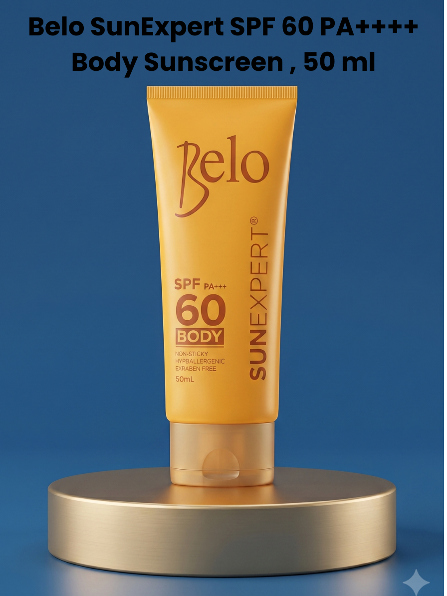 Belo SunExpert SPF 60 PA++++ Body Sunscreen – 50 ml – Zonnebrandcrème voor het Lichaam – Hoge UVA/UVB-bescherming, Niet-Plakkerig, Hypoallergeen &amp; Parabenenvrij – Voor Dagelijkse Zonbescherming &amp; een Gezonde Huid