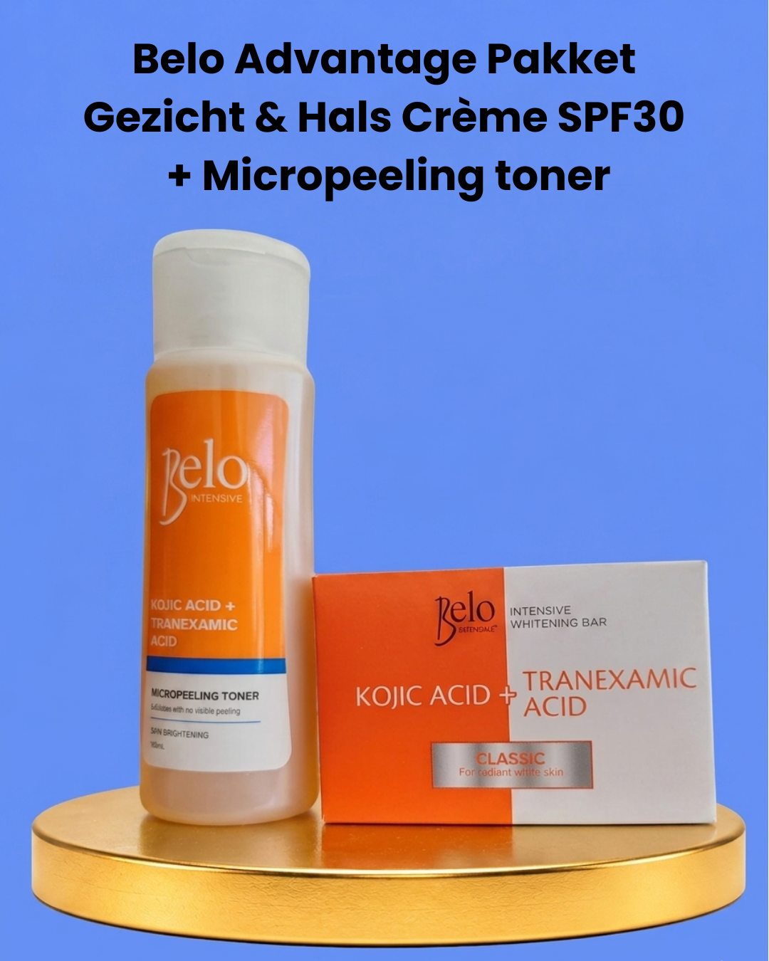 Belo Value Pack Kojic Acid + Tranexamic Acid Micropeeling Toner 60 ml + Soap 65 g – Verhelderende &amp; Exfoliërende Set – Helpt Donkere Vlekken te Verminderen, Egaliseert de Huidtint &amp; Zorgt voor een Gladde, Stralende Huid