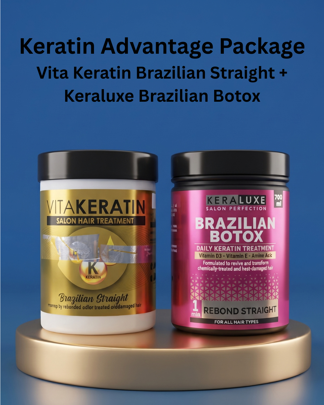 Keratin Advantage Package – Vita Keratin Brazilian Straight + Keraluxe Brazilian Botox – 2 Stuks – Intensieve Verzorging &amp; Gladmaking – Vermindert Pluis, Verzorgt Beschadigd Haar &amp; Geeft Glans – Voor Zacht, Glad &amp; Gezond Uitziend Haar