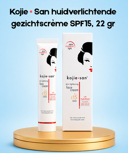 Kojie San Skin Lightening Face Cream SPF 15 – 22 g – Verhelderende &amp;amp; Beschermende Gezichtscrème – Vermindert Donkere Vlekken, Egaliseert de Huidtint &amp;amp; Beschermt tegen UV-stralen – Voor een Gladde, Stralende &amp;amp; Gezonde Teint