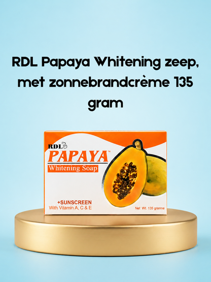 RDL Papaya Whitening Soap with Sunscreen – 135 g – Verhelderende &amp; Beschermende Zeep – Hydrateert, Vermindert Donkere Vlekken, Egaliseert de Huidtint &amp; Beschermt tegen UV – Voor een Gladde, Stralende &amp; Gezonde Huid