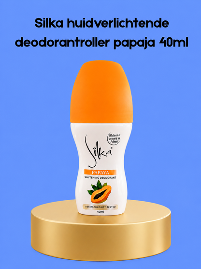 Silka Skin Lightening Deodorant Roller Papaya – 40 ml – Verhelderende &amp;amp; Verfrissende Deodorant – Helpt Donkere Oksels te verminderen, Neutraliseert Geur &amp;amp; Houdt de Huid Fris, Zacht &amp;amp; Stralend
