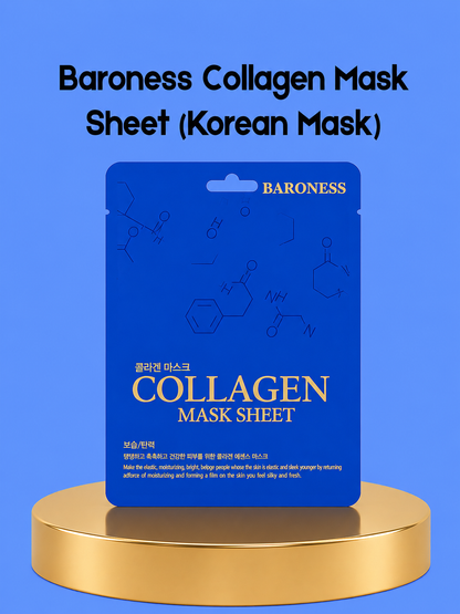Baroness Collagen Mask Sheet – Korean Sheet Mask – Verstevigend &amp;amp; Hydraterend Collageen Masker – Verbeterde Elasticiteit, Verminderde Fijne Lijntjes &amp;amp; Voedt Intensief – Voor een Gladde, Stralende &amp;amp; Gezonde Huid