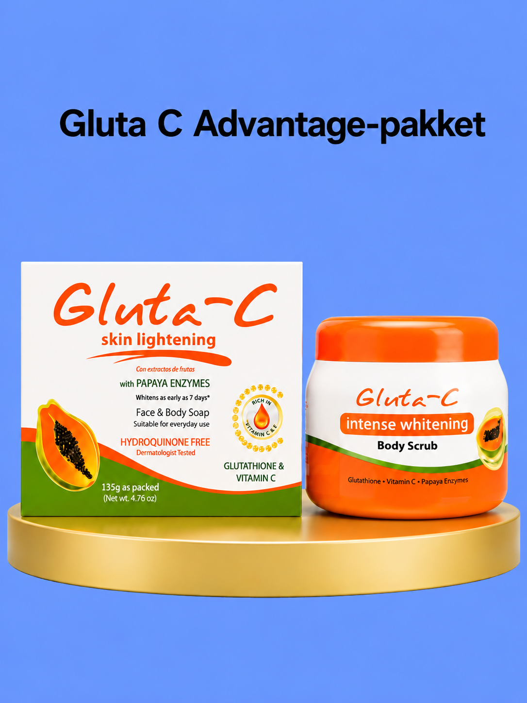 Gluta-C Advantage Package – Complete Verhelderende Huidverzorgingsset – Helpt Donkere Vlekken te Verminderen, Egaliseert de Huidtint &amp; Hydrateert Intensief – Voor een Stralende, Gladde &amp; Gezonde Huid