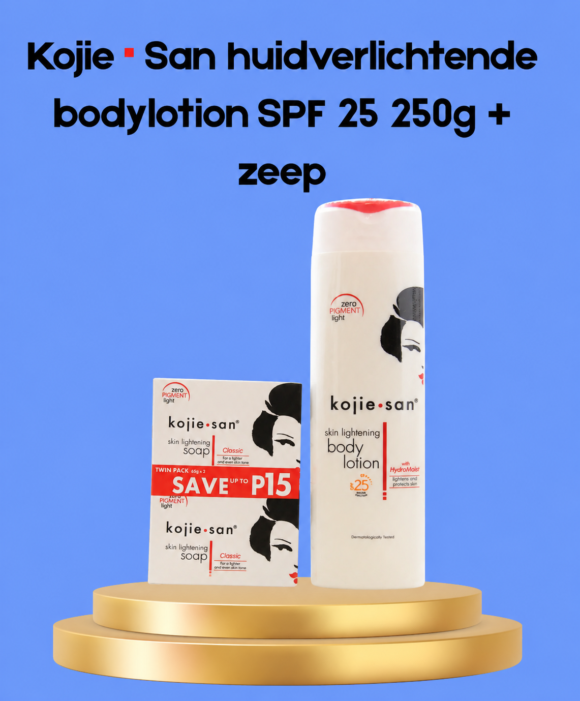 Kojie San Lotion éclaircissante pour le corps SPF 25 – 250 g + savon – Ensemble de soins corporels complets et hydratants – Beschermt tegen UV, Vermindert Donkere Vlekken &amp;amp; Egaliseert de Huidtint – Voor een Gladde, Stralende &amp;amp; Gezonde Huid