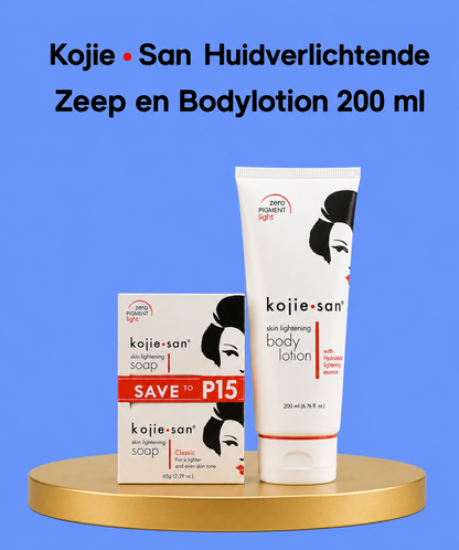 Kojie San Skin Lightening Soap &amp;amp; Body Lotion – 200 ml – Verhelderende &amp;amp; Hydraterende Set – Helpt Donkere Vlekken te verminderen, Egaliseert de Huidtint &amp;amp; Hydrateert Intensief – Voor een Gladde, Stralende &amp;amp; Gezonde Huid