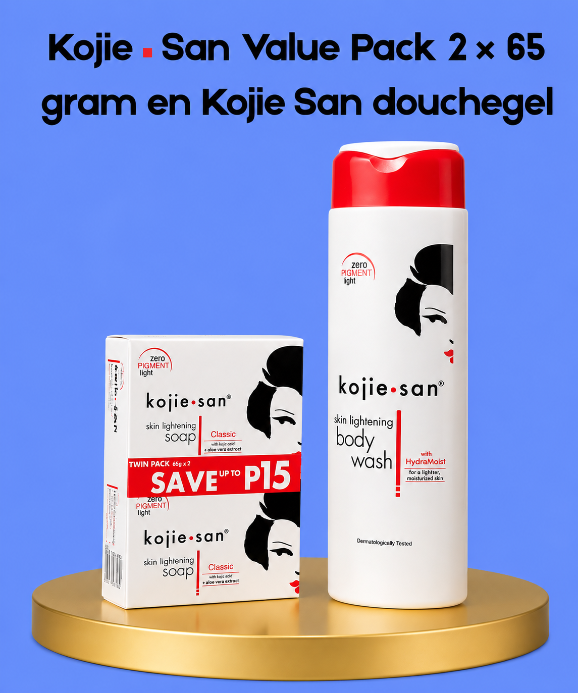 Kojie San Value Pack – 2 × 65 g + Gel douche Kojie San – Ensemble de soins hydratants et hydratants – Aide à donner des taches à la peau, égaliser la teinte d&
