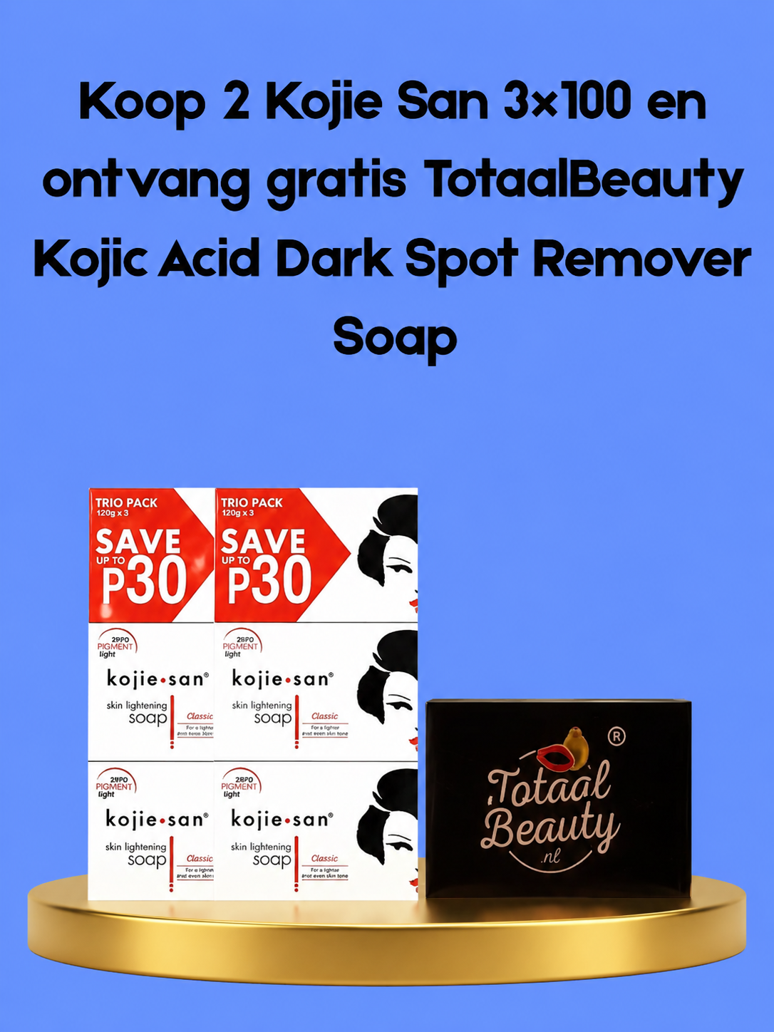 Koop 2 Kojie San 3x100 en ontvang gratis TotaalBeauty Kojic Acid Dark Spot Remover Soap