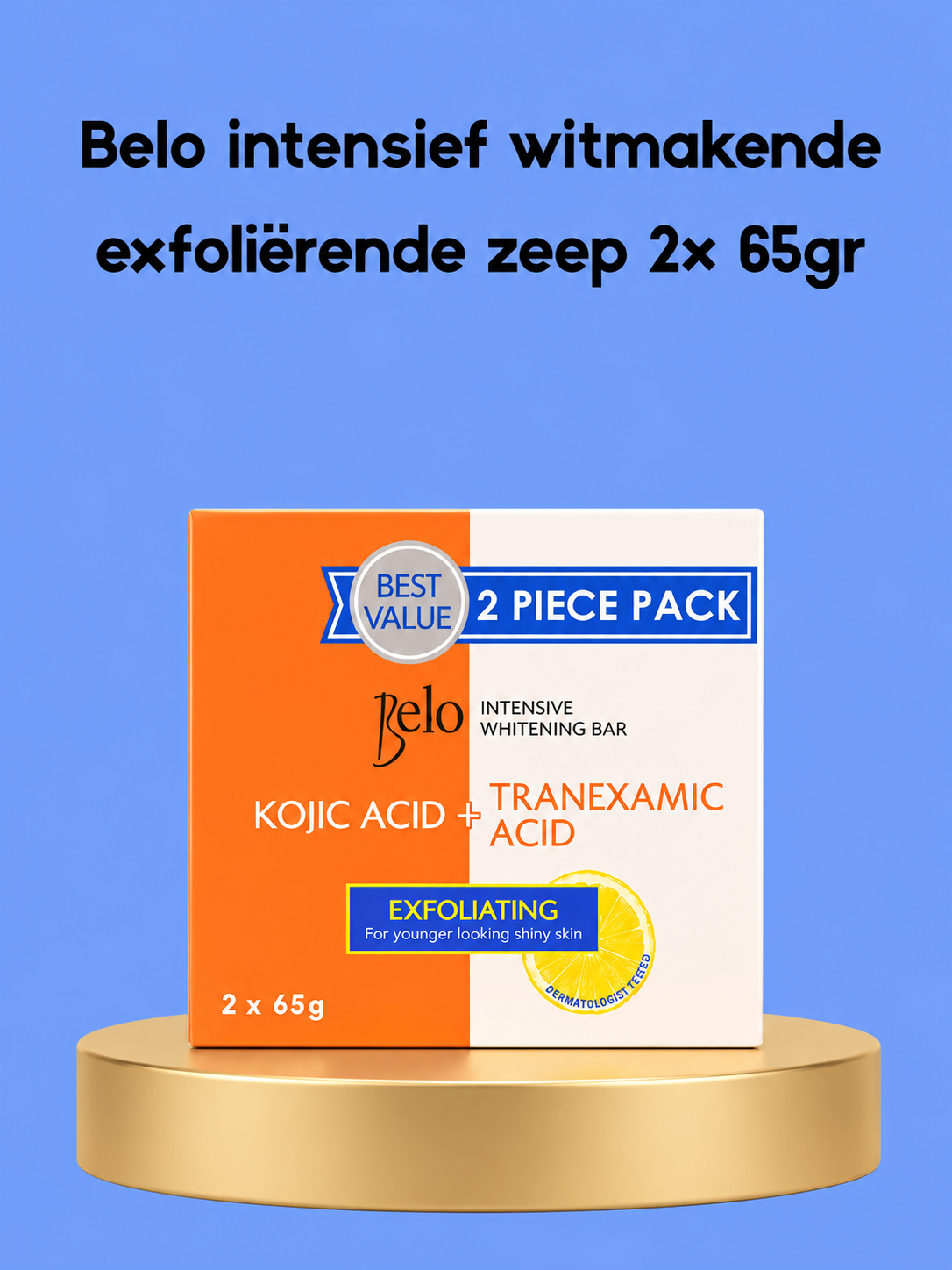 Savon exfoliant blanchissant intensif Belo – 2 × 65 g – Verhelderende &amp;amp; Exfoliërende Zeep – Verwijdert Dode Huidcellen, Vermindert Donkere Vlekken &amp;amp; Egaliseert de Huidtint – Voor een Gladde, Stralende &amp;amp; Gezonde Huid