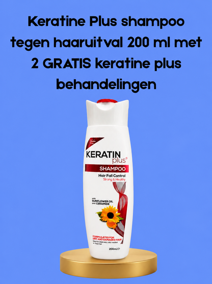 Keratin Plus Shampoo tegen Haaruitval – 200 ml + 2 Gratis Keratin Plus Behandelingen – Versterkende &amp;amp; Voedende Haarverzorging – Helpt Haaruitval te verminderen, Herstelt Beschadigd Haar &amp;amp; Bevordert Gezonde, Glanzende &amp;amp; Sterke Lokken