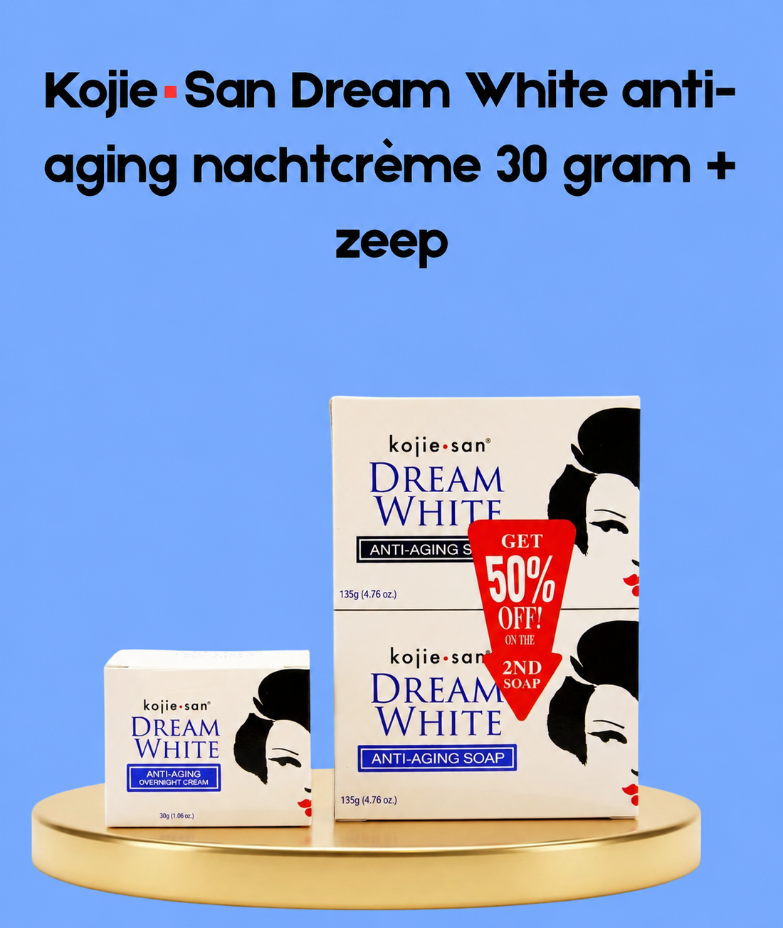 Kojie San Dream White Crème de nuit anti-âge – 30 g + savon – Verhelderende &amp;amp; Hydraterende Nachtverzorgingsset – Vermindert Donkere Vlekken, Egaliseert de Huidtint &amp;amp; Ondersteunt Huidverjonging – Voor een Gladde, Stralende &amp;amp; Gezonde Teint
