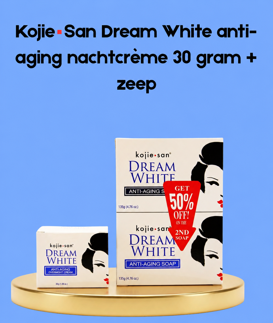 Kojie San Dream White Crème de nuit anti-âge – 30 g + savon – Verhelderende &amp;amp; Hydraterende Nachtverzorgingsset – Vermindert Donkere Vlekken, Egaliseert de Huidtint &amp;amp; Ondersteunt Huidverjonging – Voor een Gladde, Stralende &amp;amp; Gezonde Teint