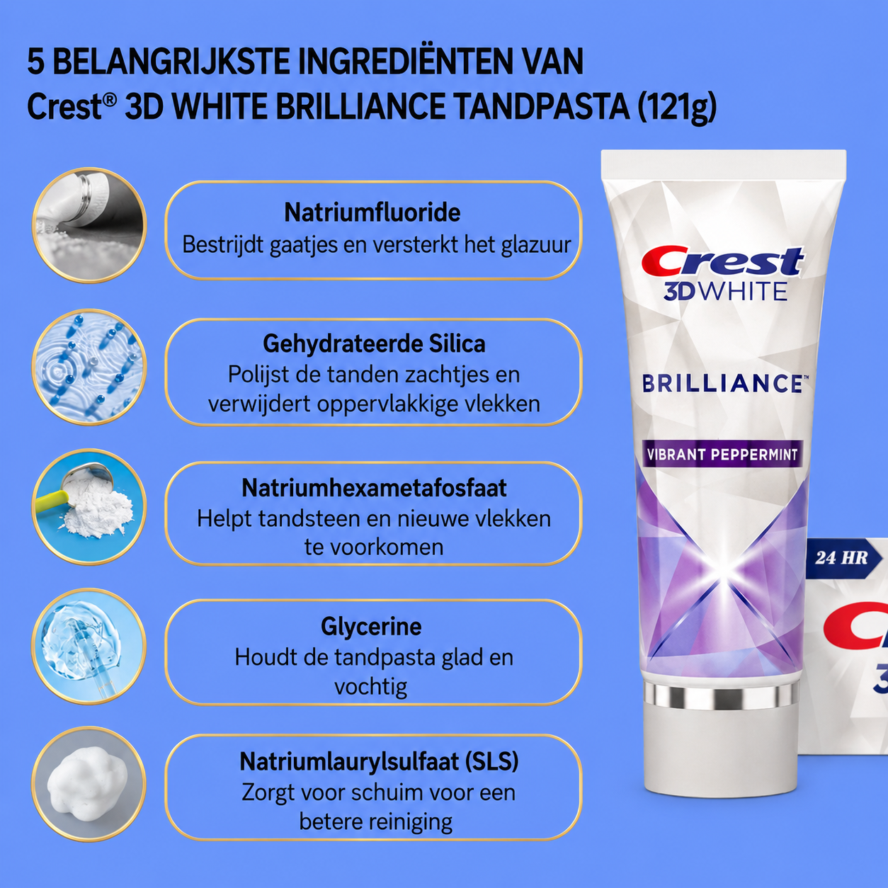 Dentifrice Crest 3D White Brilliance – 121 g – Verwijdert Vlekken, Verheldert Tanden &amp;amp; Beschermt Tandglazuur – Pour Witte, Gezonde Tanden et een Frisse, Stralende Glimlach