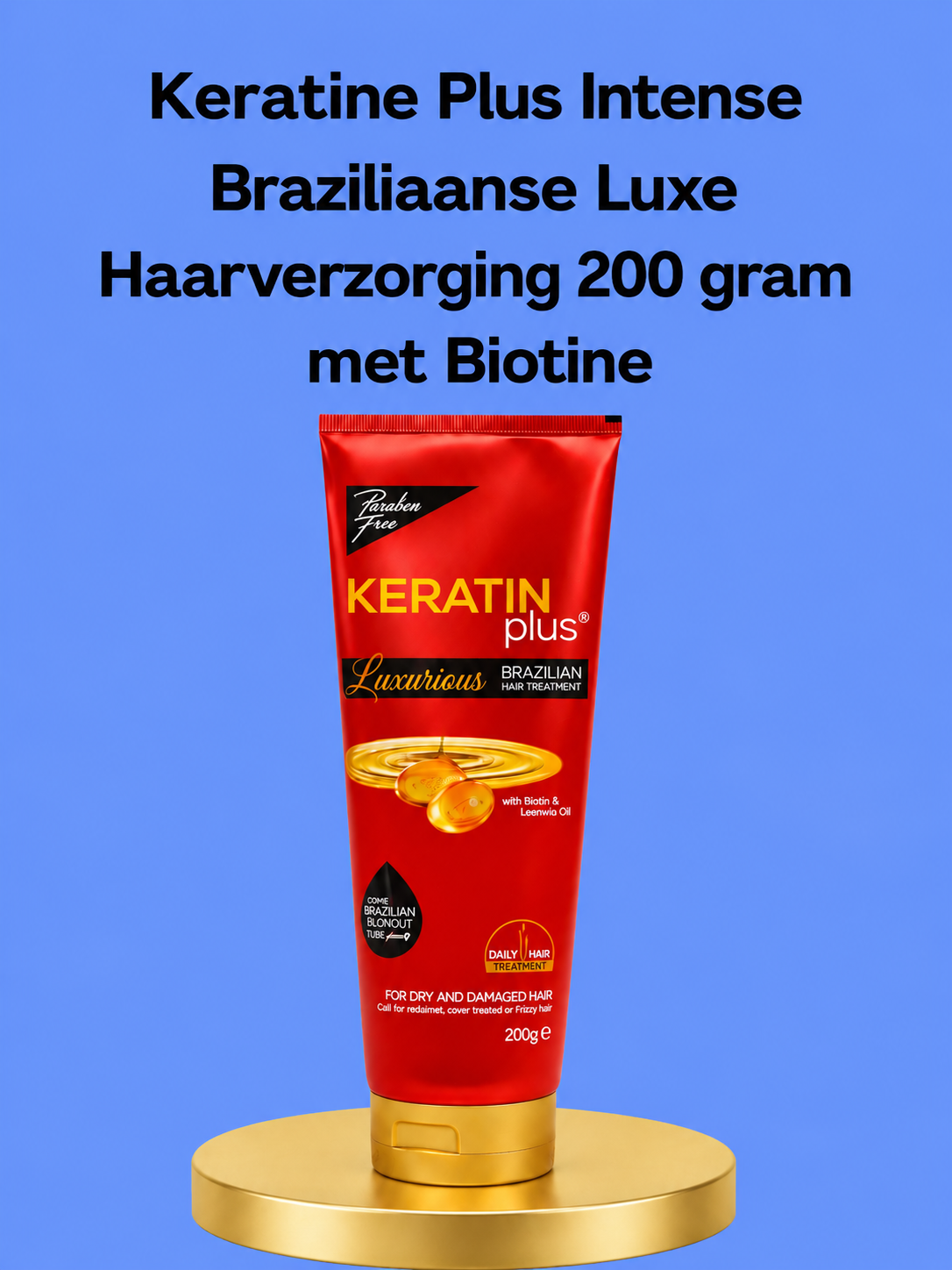 Keratin Plus Intense Brazilian Luxurious Hair Treatment – ​​200 g met biotine – Voedende &amp;amp; Herstellende Haarmasker – Versterkt Haar, Herstelt Beschadigd Haar, Voorkomt Breuk &amp;amp; Geeft Glans – Voor Sterk, Zacht &amp;amp; Gezond Uitziend Haar